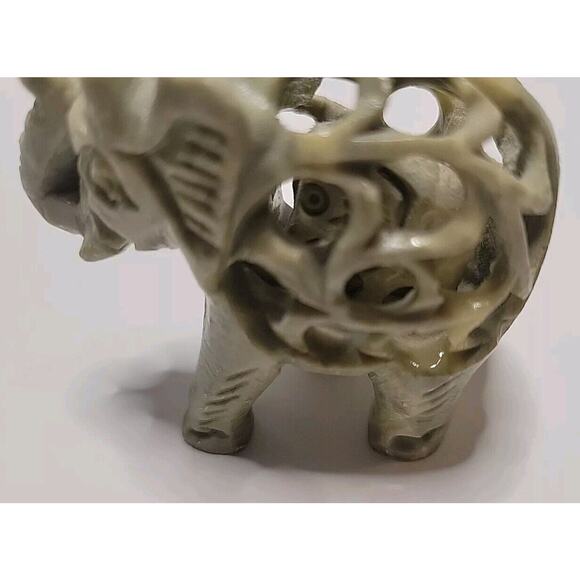 Vtg Hand Carved Soapstone Mother Elephant w/ Baby Inside Fertility Made India - Picture 7 of 8